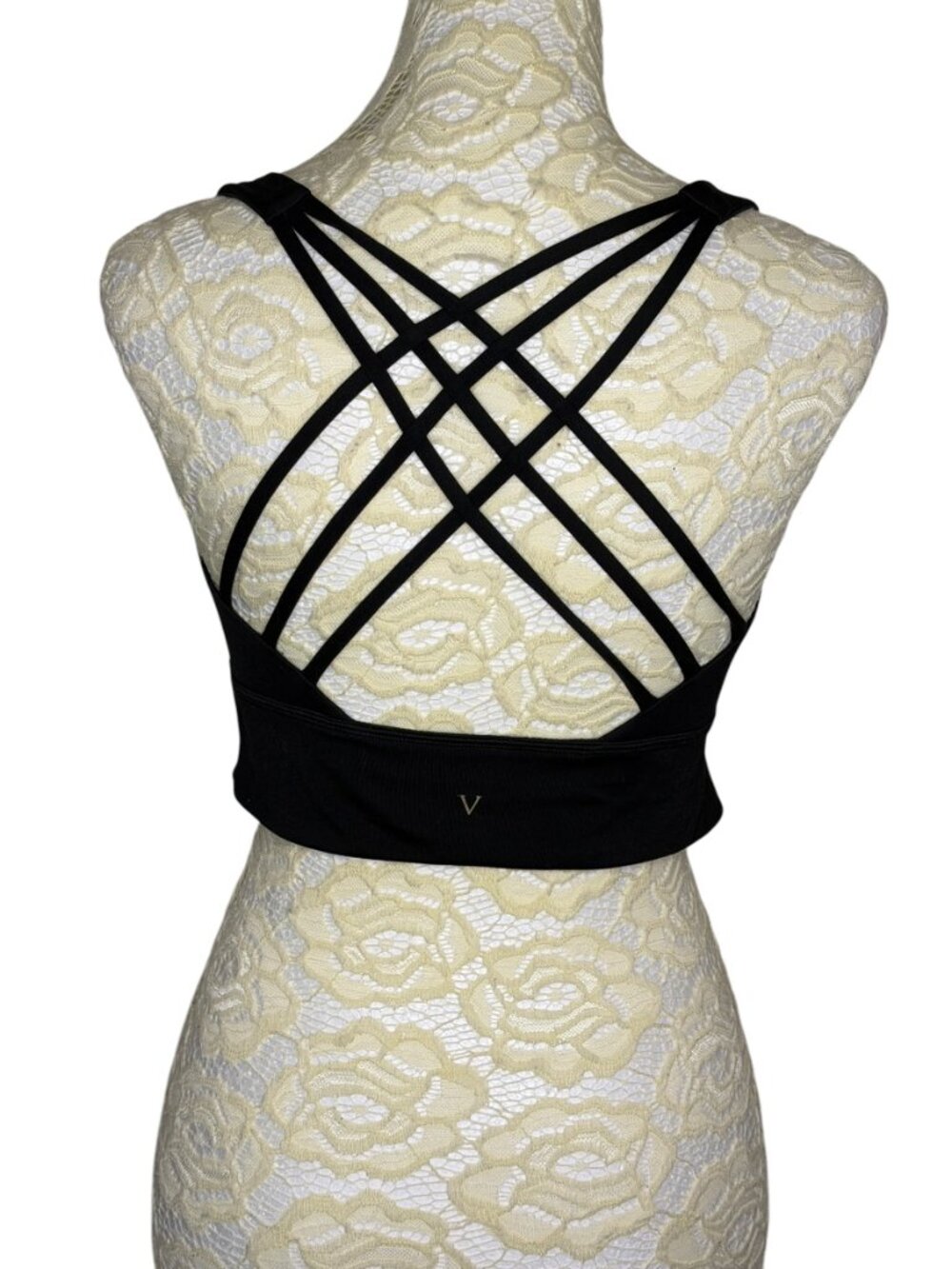 Victorias Secret Crop Top Shirt Sports Bra Bralette Criss Cross Strappy Black S